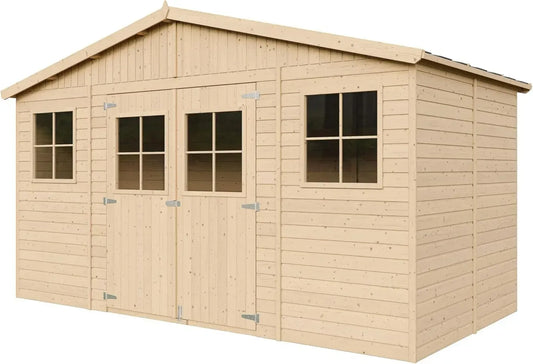 Abri de Jardin en Bois avec Fenêtres - 8 m² de Stockage Extérieur - H246x418x220 cm - Atelier et Rangement pour Outils et Vélos