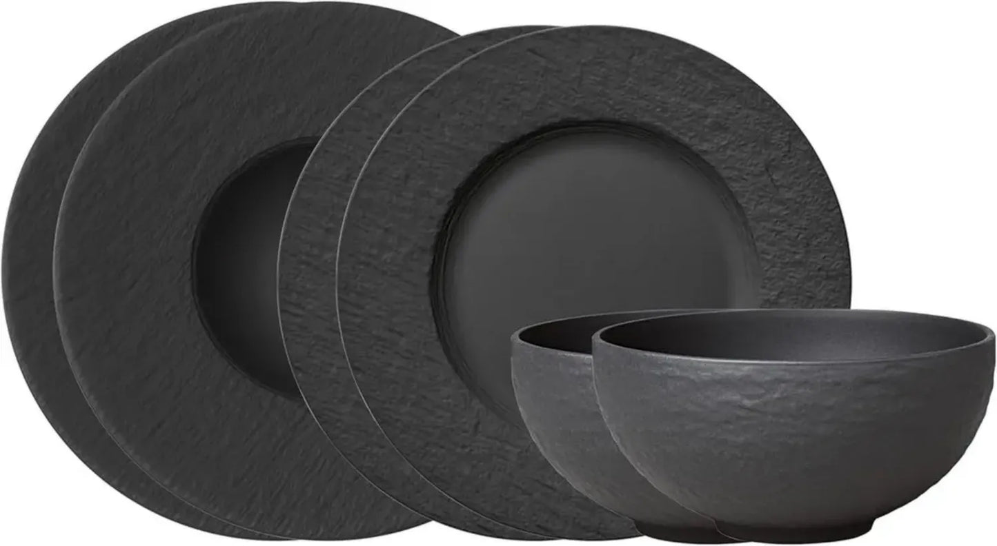 Lot de 6 Assiettes en Porcelaine Premium, Noir, Compatibles Lave-Vaisselle et Micro-Ondes - Villeroy & Boch