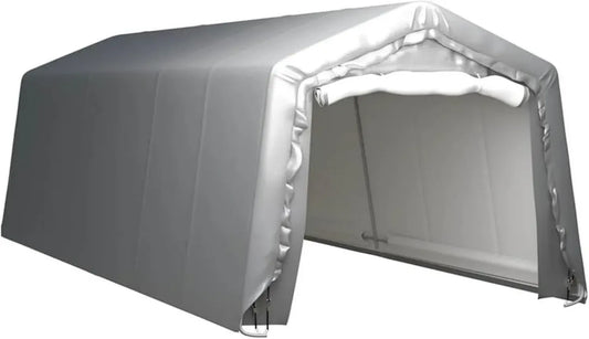 Abri de Rangement Multifonctionnel en Acier Gris 300x750 cm, Résistant aux UV pour Jardin et Garage