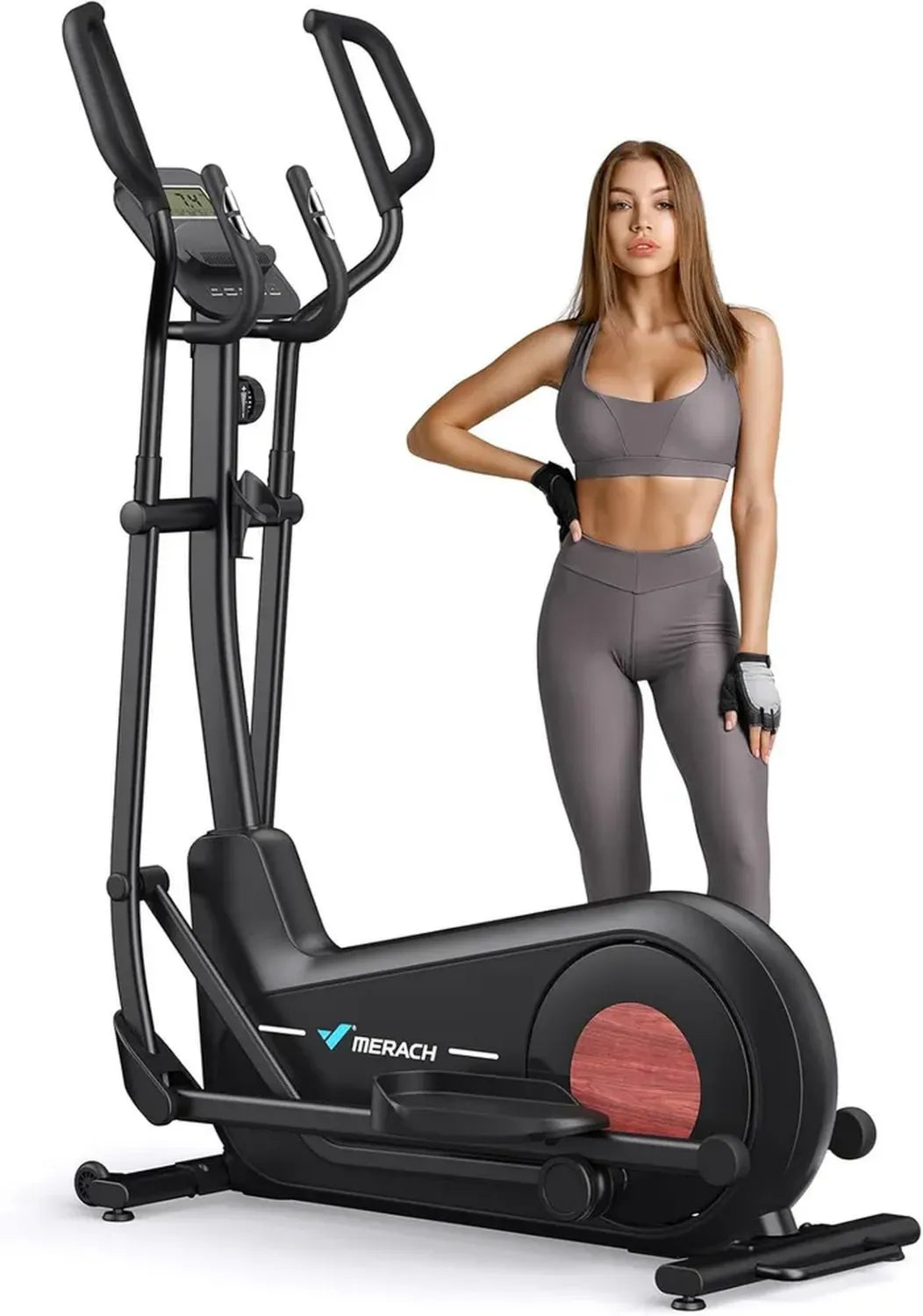 Vélo elliptique silencieux MERACH 47cm, résistance magnétique 16 niveaux, jusqu'à 180kg, avec application