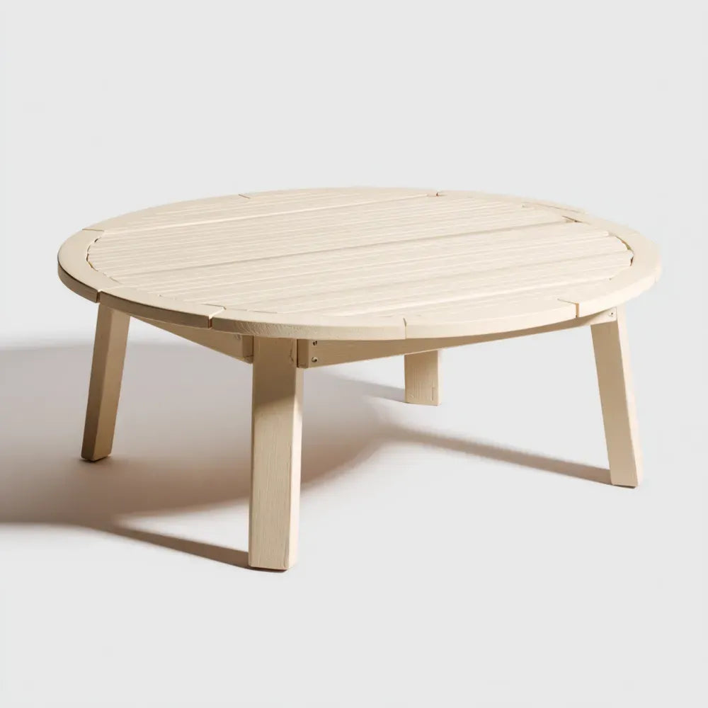Round Wooden Side Table 80x80x35 cm – Cream – Minimalist Design