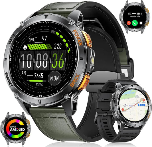 Montre Intelligente Homme LIGE 1.43" AMOLED GPS, Lampe LED, Suivi Activité 110+ Modes, iOS et Android