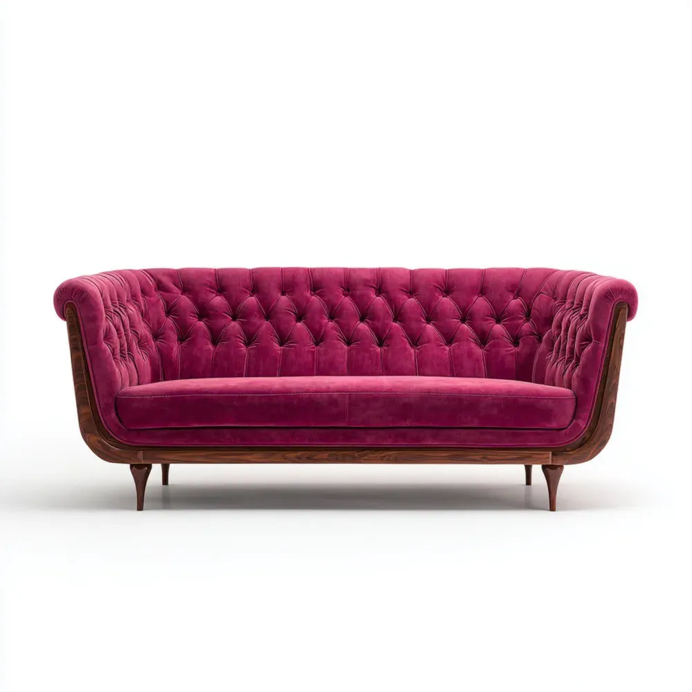 Velvet Upholstered Sofa 200x85x90 cm – Burgundy – Vintage Style
