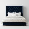 Upholstered Double Bed Velvet 200x150x120 cm - Navy Blue - Classic Design