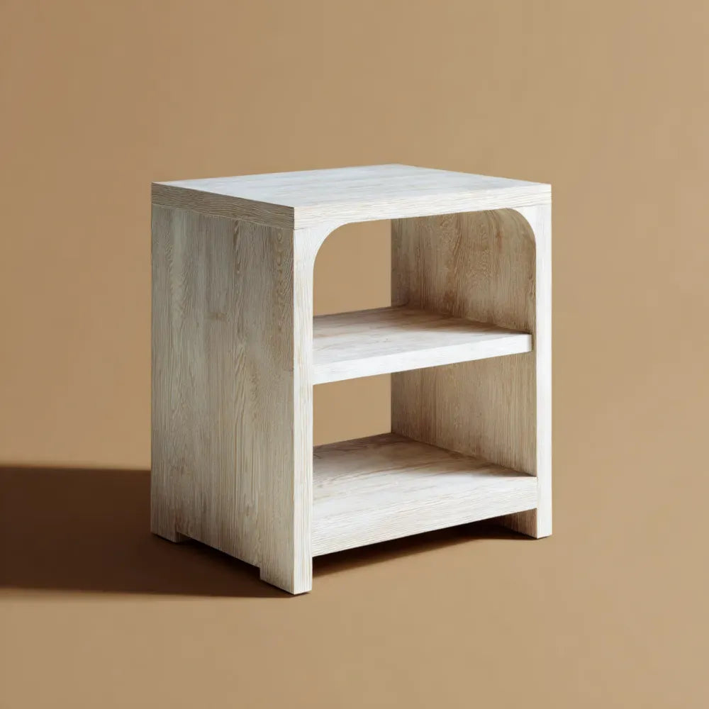 Wooden Side Table 40x30x60 cm with Shelves - Natural Finish - Modern Design