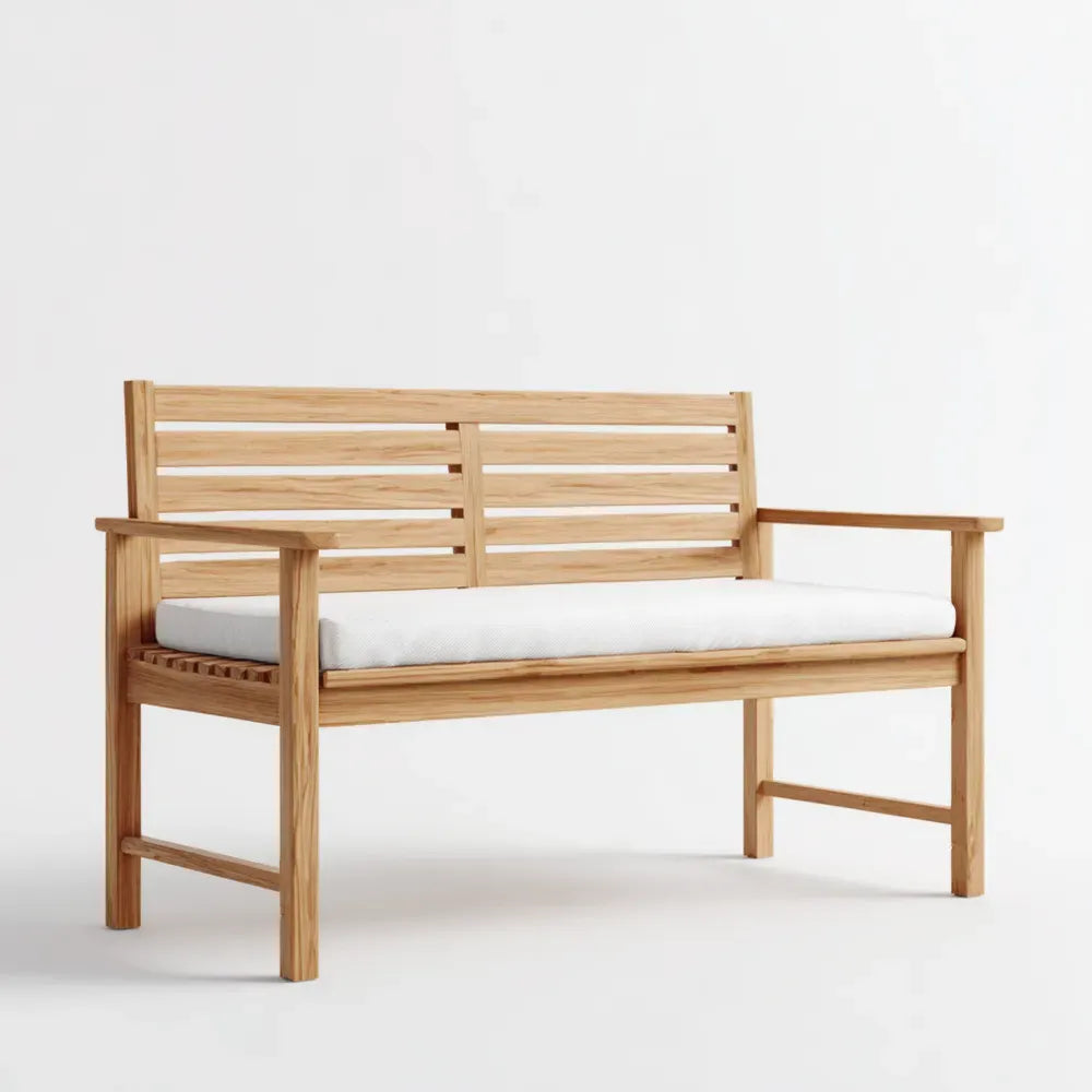 Wooden Patio Bench 120x60x80 cm - Natural Finish with Cushioned Seat - Modern Outdoor Design