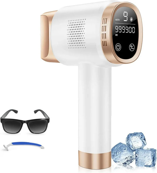 Épilateur à Lumière Pulsée avec Refroidissement 8 °C, 9 Niveaux, Lumière Rouge 600 nm, Écran LCD Tactile, Convient pour Tout le Corps