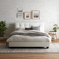 Double Bed Upholstered Fabric 160x200x100 cm - White - Modern Style