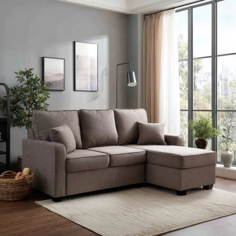 Sectional Sofa Fabric Upholstery 210x150x85 cm - Brown - Modern Design