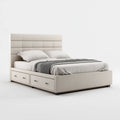 Double Bed 200x140x120 cm with Storage Drawers Upholstered Fabric Beige Modern Design