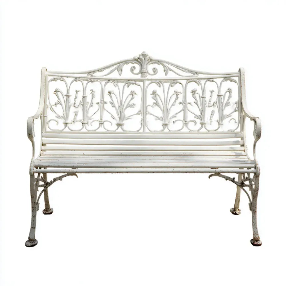 Cast Iron Patio Bench - 120x56x85 cm - White - Vintage Style