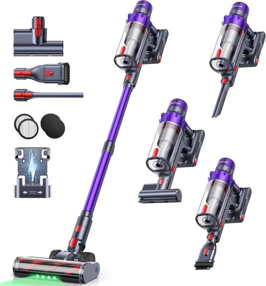 Aspirateur Balai sans Fil 600W 50KPa, Autonomie 65 Min avec Brosse Matelas, Support Mural et Écran LED