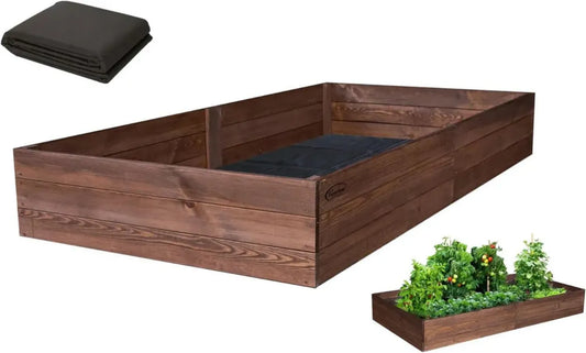 Carré Potager Extérieur en Bois Imprégné - Robuste et Facile à Monter - 240x120x27cm avec Feutre de Drainage