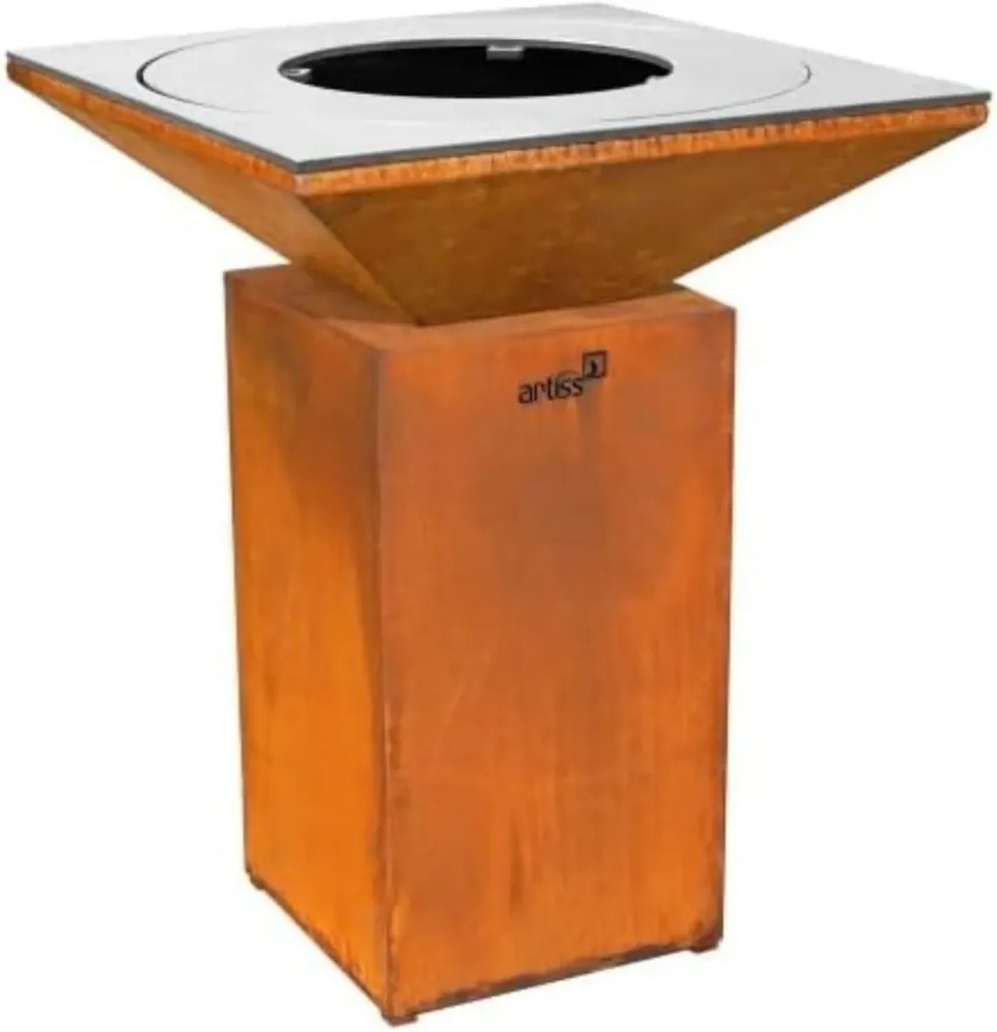 Brasero Extérieur en Acier Corten avec Grille Plancha et Bac à Cendres 74x74x95cm