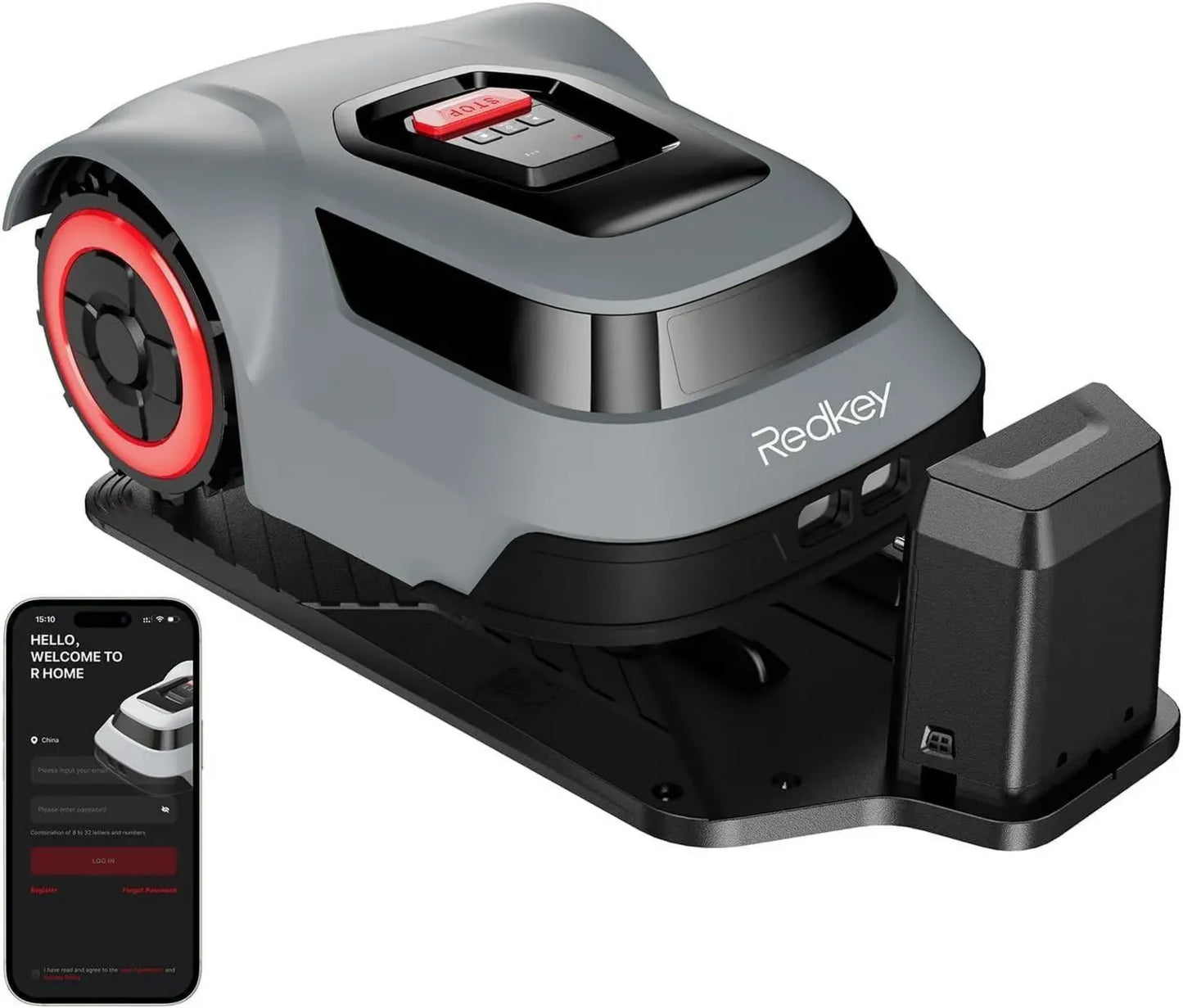 Tondeuse Robotisée Redkey MGC500, 500m², Détection de Câble, Pente 45%, Lames Automatiques, Appli Mobile, Mode Silencieux, Pour Jardin