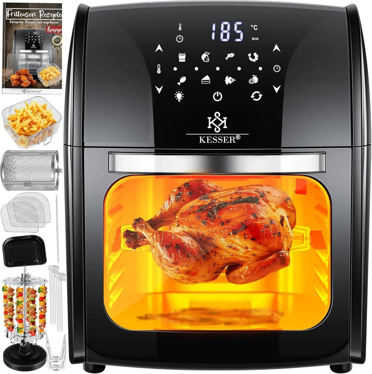 Friteuse à Air Kesser XXL 9-en-1 avec Rôtissoire et Déshydrateur – 1800W