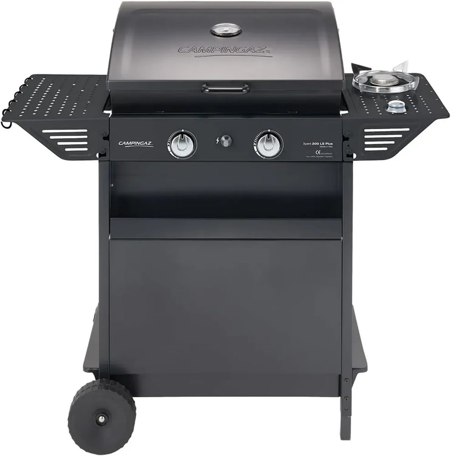 Barbecue à gaz Campingaz Xpert 200 LS Plus avec pierres de lave et chariot, 2 brûleurs principaux et 1 latéral, couvercle avec thermomètre, tablette latérale rabattable, puissance totale 10,3 kW