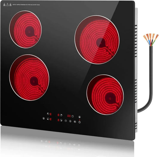 Table de Cuisson Vitrocéramique à 4 Zones, 60 cm, Commande Sensible, Puissance 6000W, Encastrable