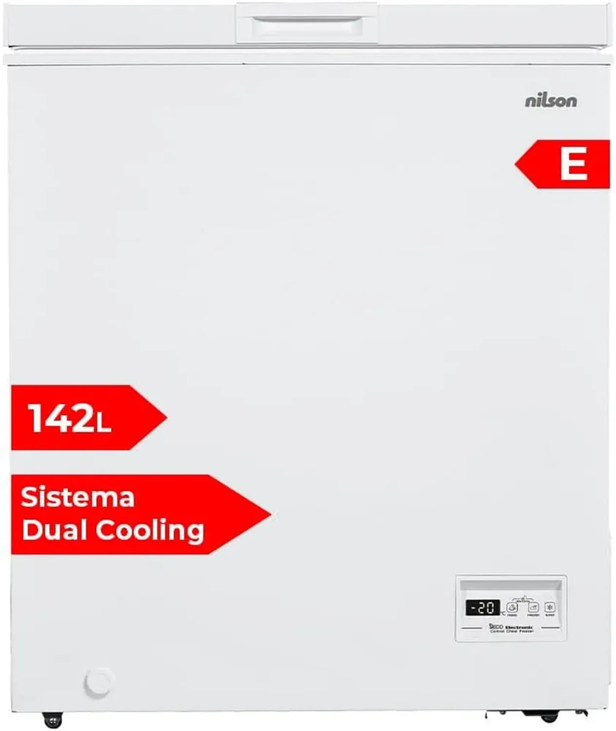 Congélateur Coffre Nilson 142L, Refroidissement Double, 4 Étoiles, Silencieux 40 dB, Classe Énergétique E
