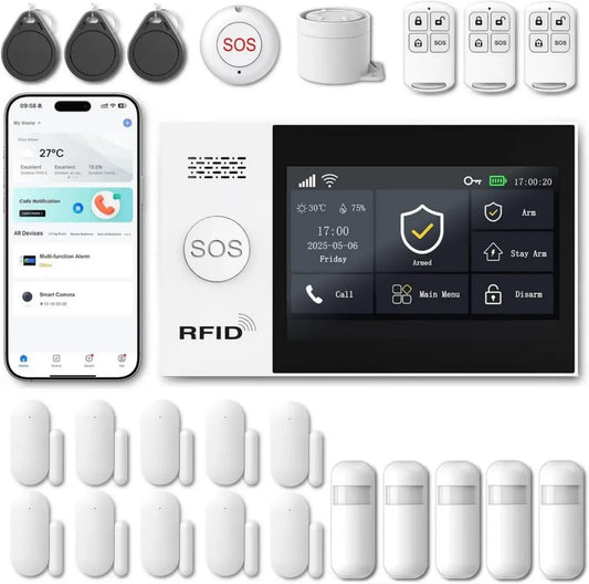 Système d'Alarme Maison XUK sans Fil avec Écran Tactile - Kit Complet Compatible Alexa