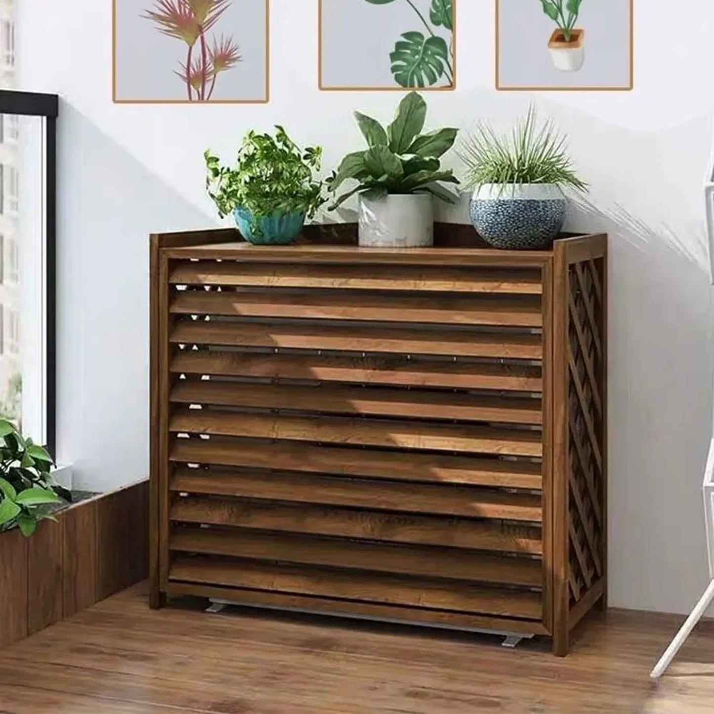 Abri Climatiseur Extérieur en Bois Massif - Résistant à la Corrosion, Décoratif et Durable, 115 x 54 x 95 cm, Idéal pour Terrasse et Jardin