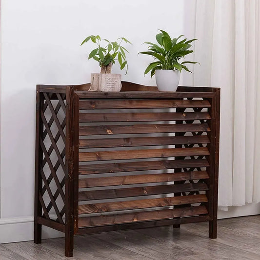 Cache climatiseur extérieur en bois carbonisé, support floral décoratif pour balcon, dimensions 115 x 54 x 95 cm
