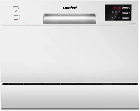 Lave-vaisselle compact COMFEE' TD602E-W, écran LED, 6,5L, blanc, silencieux 47 dB