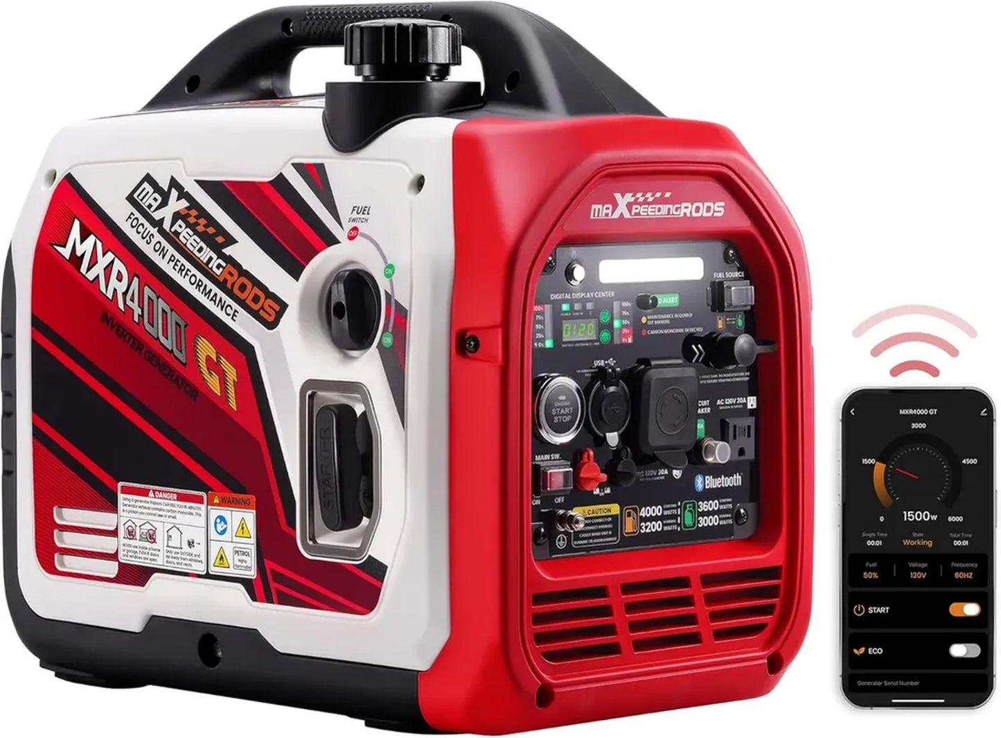 Générateur Inverter Silencieux 3500W GPL/Essence avec Démarrage Bluetooth et Électrique - maXpeedingrods