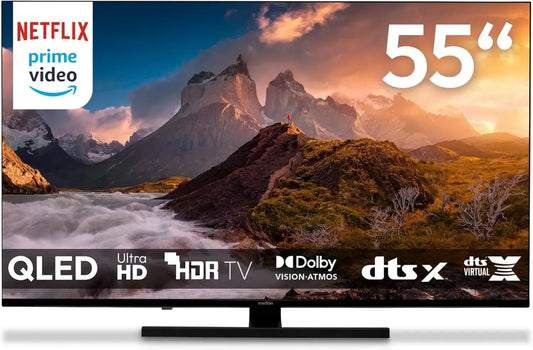 Téléviseur QLED 55 Pouces 4K Ultra HD avec Google TV, Dolby Vision, Dolby Atmos et Applications Intégrées